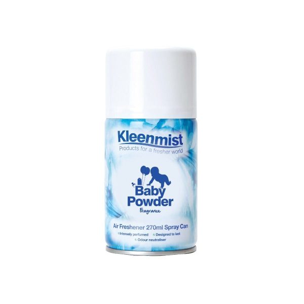 0079727 kleenmist aerosol air freshener baby powder 12 x 270ml